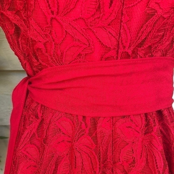 Julian Taylor NY Red Sheer & Lace Dress - Picture 2 of 6